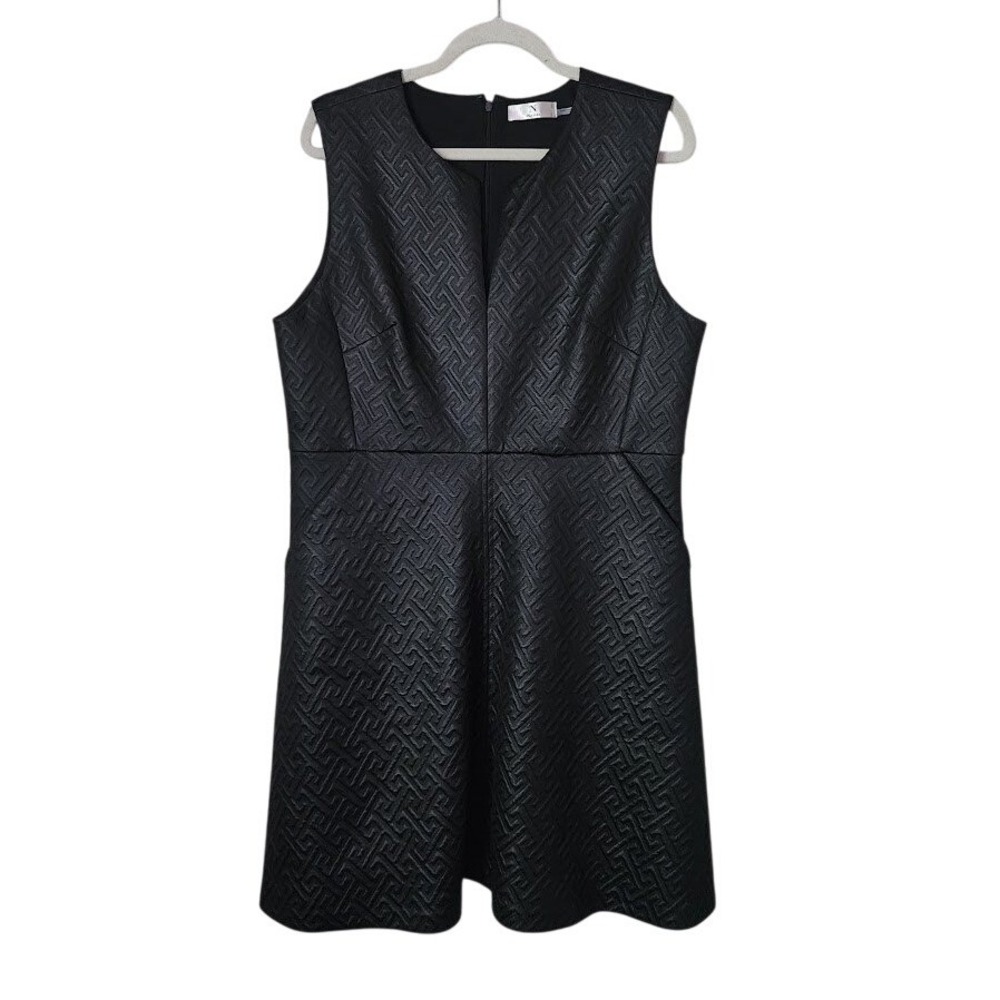 NATORI Geo Texture Jacquard Sheath Dress Black Sleeveless Career Size 14â